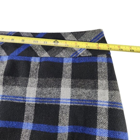 Talbots skirt Plaid Wool Blend Pencil Sz 10 Black Gray Blue career professional - Picture 5 of 6